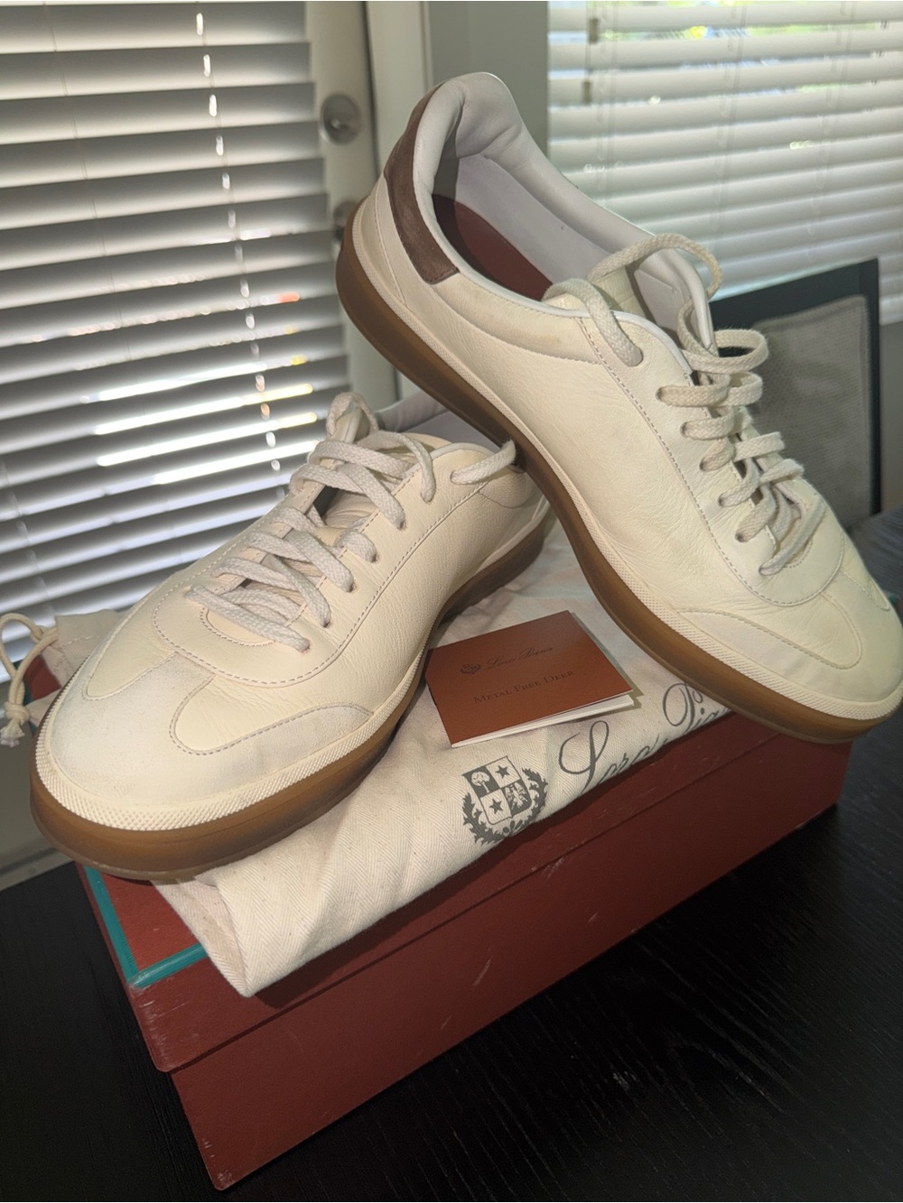 Loro Piana Cream Leather Low-Top Sneakers with Gum Sole